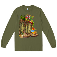 Army Green Christmas Boots Long Sleeve Tee - CowhideDigitalArt
