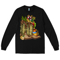Black Christmas Boots Long Sleeve Tee - CowhideDigitalArt