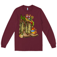 Burgundy Christmas Boots Long Sleeve Tee - CowhideDigitalArt
