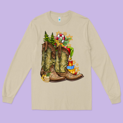 Christmas Boots Long Sleeve Tee Designed By Cowhidedigitalart