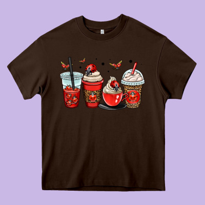 Ladybug Coffee Cups Heavy Core Tee Designed By Oliviacreatesart