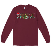 Burgundy Believe Christmas Long Sleeve Tee - CowhideDigitalArt