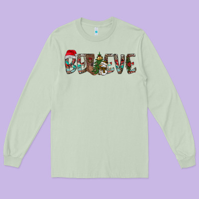 Believe Christmas Long Sleeve Tee Designed By Cowhidedigitalart