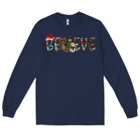 Navy Believe Christmas Long Sleeve Tee - CowhideDigitalArt