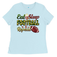 Baby Blue eat sleep football repeat Ladies Tee - BundleAndBundleShop