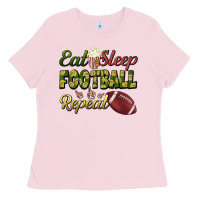 Bubblegum Pink eat sleep football repeat Ladies Tee - BundleAndBundleShop