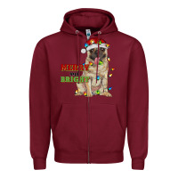 Burgundy merry and bright pug Zipper Hoodie - RanaPortraitStore