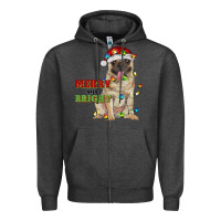 Charcoal Heather merry and bright pug Zipper Hoodie - RanaPortraitStore