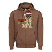 Chestnut merry and bright pug Zipper Hoodie - RanaPortraitStore