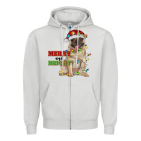 Dove Grey merry and bright pug Zipper Hoodie - RanaPortraitStore