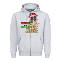 Heather Grey merry and bright pug Zipper Hoodie - RanaPortraitStore