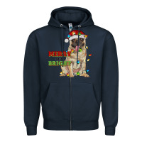 Navy merry and bright pug Zipper Hoodie - RanaPortraitStore