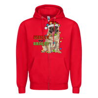 Red merry and bright pug Zipper Hoodie - RanaPortraitStore