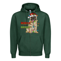 Sports Green merry and bright pug Zipper Hoodie - RanaPortraitStore
