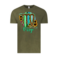 Vintage Olive Virgo Zodiac Sign Sunflower Leopard Serape Vintage Tee - RanaPortraitStore