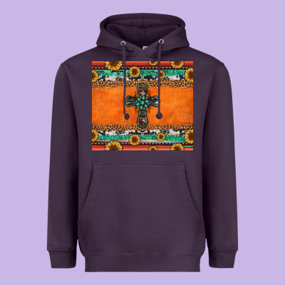 Sunflowers Cross Aztec Pattern Heavyweight Hoodie Designed By Jasminsmagicworld
