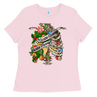 Bubblegum Pink sorta merry sorta scary chest Ladies Tee - FaDigitalArtStudio