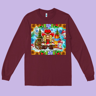 Christmas Cowboy Gnome Long Sleeve Tee Designed By Cowhidedigitalart