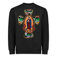 Black Our Lady Of Guadalupe Cross Heavyweight Sweatshirt - RanaPortraitStore