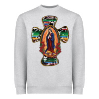 Heather Grey Our Lady Of Guadalupe Cross Heavyweight Sweatshirt - RanaPortraitStore