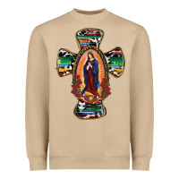 Mushroom Our Lady Of Guadalupe Cross Heavyweight Sweatshirt - RanaPortraitStore