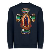 Navy Our Lady Of Guadalupe Cross Heavyweight Sweatshirt - RanaPortraitStore