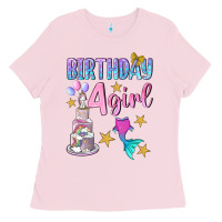 Bubblegum Pink birthday girl 4 Ladies Tee - BundleAndBundleShop