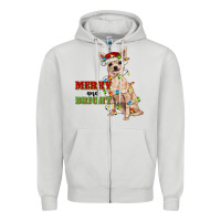 Dove Grey merry and bright chihuahua Zipper Hoodie - RanaPortraitStore