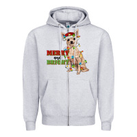 Heather Grey merry and bright chihuahua Zipper Hoodie - RanaPortraitStore