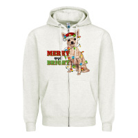 Oatmeal Heather merry and bright chihuahua Zipper Hoodie - RanaPortraitStore