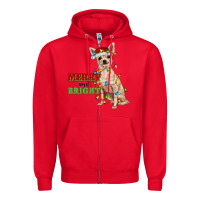Red merry and bright chihuahua Zipper Hoodie - RanaPortraitStore