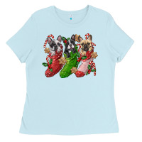 Baby Blue french bulldog with christmas socks Ladies Tee - FaDigitalArtStudio