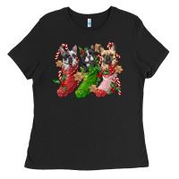 Black french bulldog with christmas socks Ladies Tee - FaDigitalArtStudio