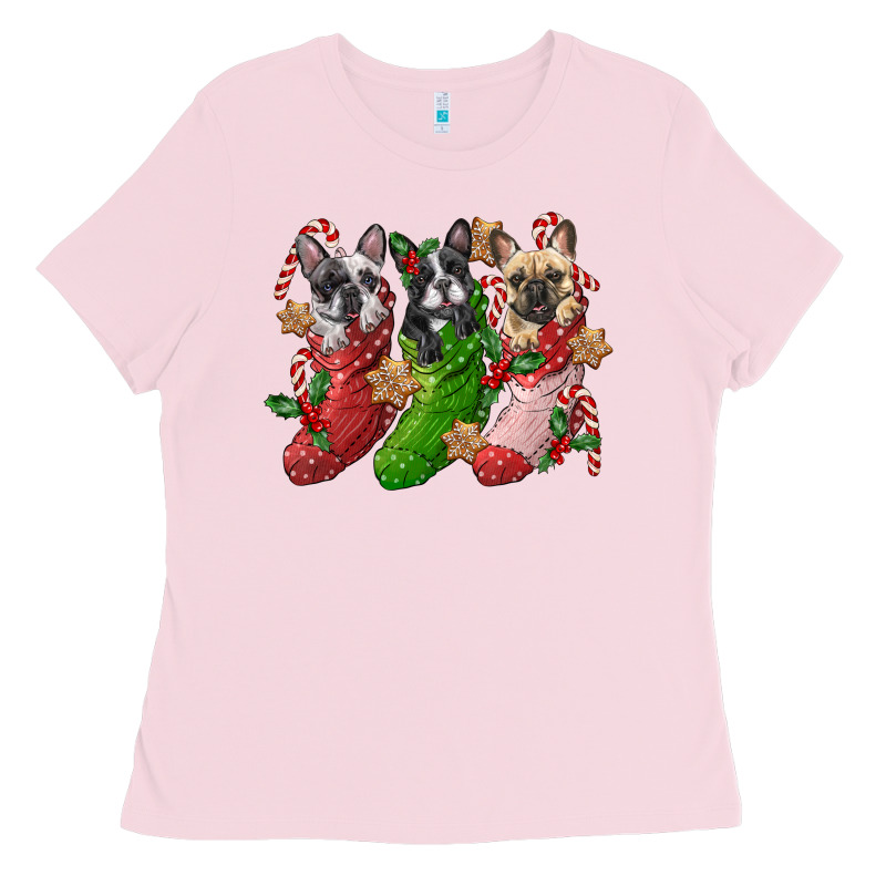 French Bulldog With Christmas Socks Ladies Tee by FaDigitalArtStudio | Teevron