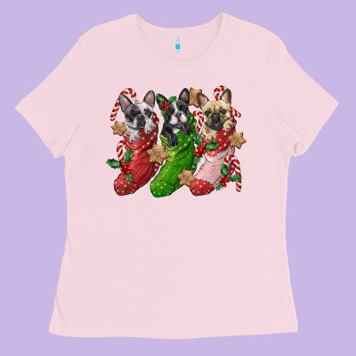 French Bulldog With Christmas Socks Ladies Tee Designed By Fadigitalartstudio