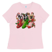 Bubblegum Pink french bulldog with christmas socks Ladies Tee - FaDigitalArtStudio