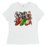 White french bulldog with christmas socks Ladies Tee - FaDigitalArtStudio