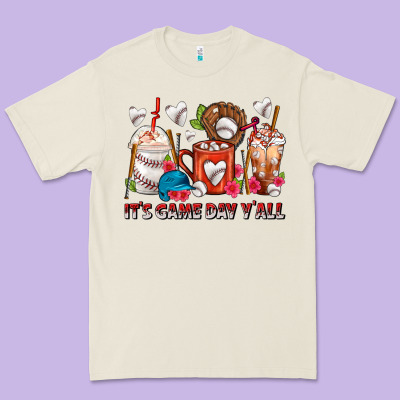 It's Game Day Y'all Baseball Coffee Cups Premium Tee Designed By Fadigitalartstudio