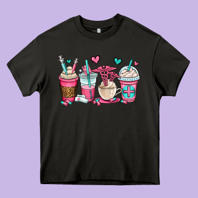 Nurse Coffee Cups Heavy Core Tee Designed By Oliviacreatesart