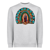 Heather Grey Lady Of Guadalupe Rainbow Heavyweight Sweatshirt - RanaPortraitStore