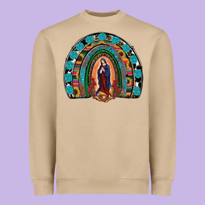 Lady Of Guadalupe Rainbow Heavyweight Sweatshirt Designed By Ranaportraitstore