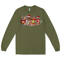 Army Green Christmas Dog Coffee Long Sleeve Tee - CowhideDigitalArt