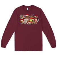 Burgundy Christmas Dog Coffee Long Sleeve Tee - CowhideDigitalArt