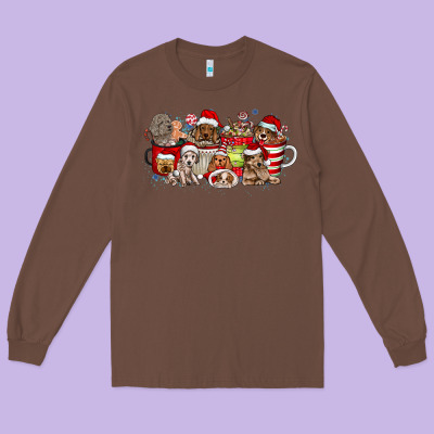 Christmas Dog Coffee Long Sleeve Tee Designed By Cowhidedigitalart