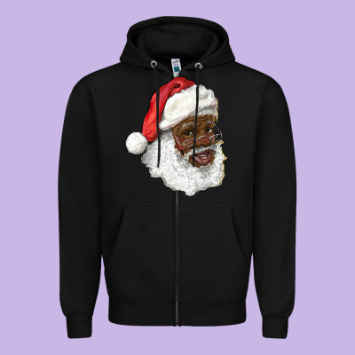African American Santa Zipper Hoodie Designed By Ranaportraitstore