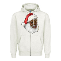Oatmeal Heather african american santa Zipper Hoodie - RanaPortraitStore