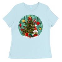 Baby Blue christmas tree and gnome Ladies Tee - BundleAndBundleShop