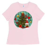 Bubblegum Pink christmas tree and gnome Ladies Tee - BundleAndBundleShop