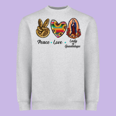 Peace Love Lady Of Guadalupe Heavyweight Sweatshirt Designed By Ranaportraitstore