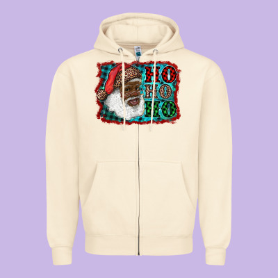 African American Santa Ho Ho Ho Zipper Hoodie Designed By Ranaportraitstore